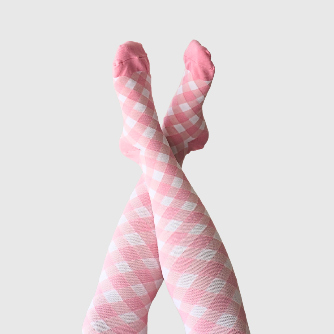 PINK GINGHAM COMPRESSION SOCKS